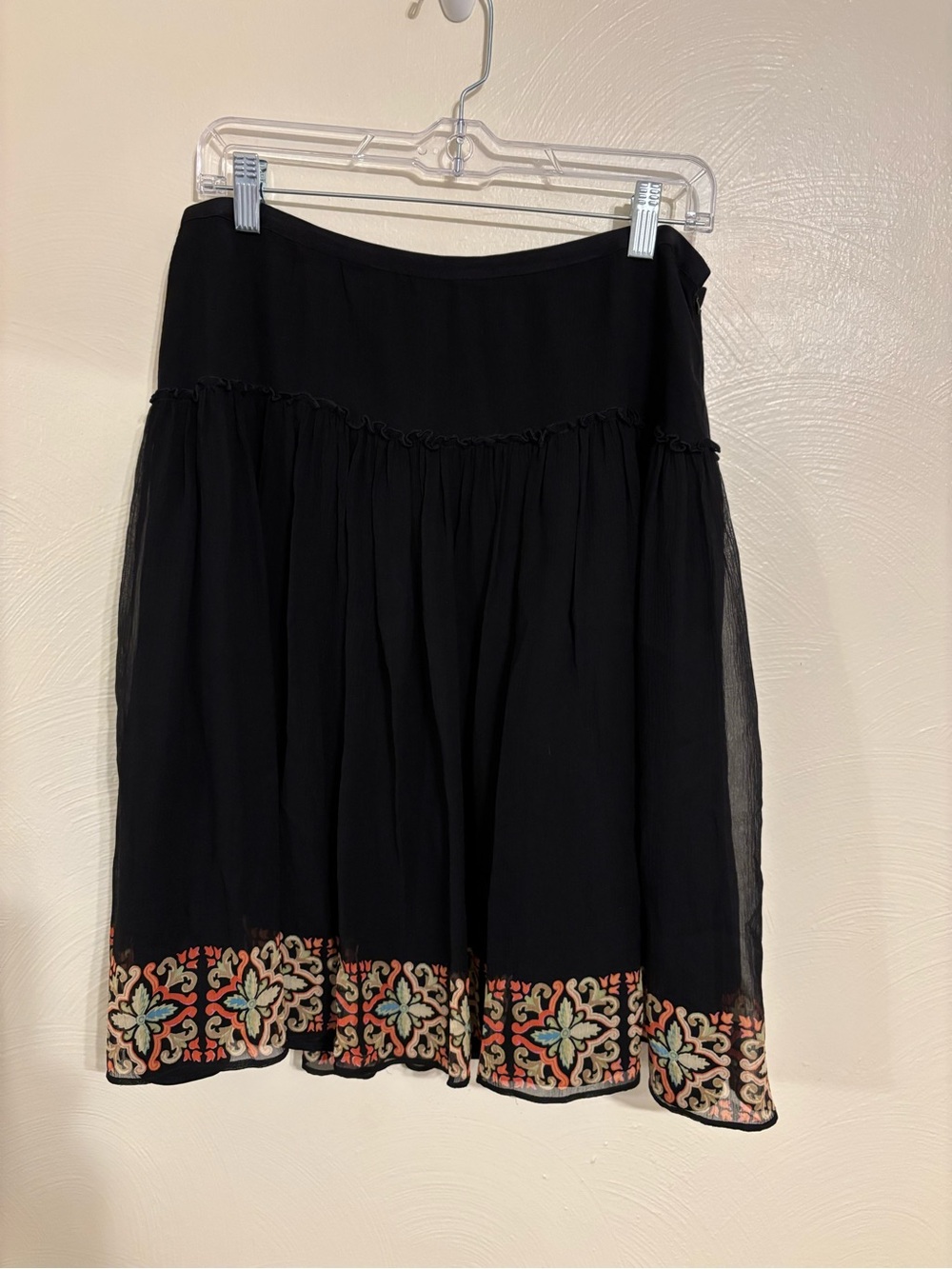 Tommy Bahama 100% Silk Black Floral Border Midi Skirt L